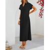 MEROKEETY Women’s Summer Casual Maxi Dress 2026 Cap Sleeve V Neck Collared Beach Vacation T Shirt Long Dresses(Black)