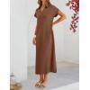 MEROKEETY Women’s Summer Casual Maxi Dress 2026 Cap Sleeve V Neck Collared Beach Vacation T Shirt Long Dresses(Brown)