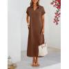 MEROKEETY Women’s Summer Casual Maxi Dress 2026 Cap Sleeve V Neck Collared Beach Vacation T Shirt Long Dresses(Brown)