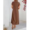 MEROKEETY Women’s Summer Casual Maxi Dress 2026 Cap Sleeve V Neck Collared Beach Vacation T Shirt Long Dresses(Brown)