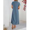 MEROKEETY Women’s Summer Casual Maxi Dress 2026 Cap Sleeve V Neck Collared Beach Vacation T Shirt Long Dresses(Gray Blue)