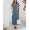MEROKEETY Women’s Summer Casual Maxi Dress 2026 Cap Sleeve V Neck Collared Beach Vacation T Shirt Long Dresses(Gray Blue)