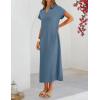 MEROKEETY Women’s Summer Casual Maxi Dress 2026 Cap Sleeve V Neck Collared Beach Vacation T Shirt Long Dresses(Gray Blue)