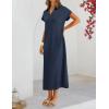 MEROKEETY Women’s Summer Casual Maxi Dress 2026 Cap Sleeve V Neck Collared Beach Vacation T Shirt Long Dresses(Navy)
