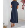 MEROKEETY Women’s Summer Casual Maxi Dress 2026 Cap Sleeve V Neck Collared Beach Vacation T Shirt Long Dresses(Navy)