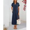 MEROKEETY Women’s Summer Casual Maxi Dress 2026 Cap Sleeve V Neck Collared Beach Vacation T Shirt Long Dresses(Navy)