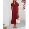 MEROKEETY Women’s Summer Casual Maxi Dress 2026 Cap Sleeve V Neck Collared Beach Vacation T Shirt Long Dresses(Wine)