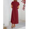 MEROKEETY Women’s Summer Casual Maxi Dress 2026 Cap Sleeve V Neck Collared Beach Vacation T Shirt Long Dresses(Wine)