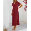 MEROKEETY Women’s Summer Casual Maxi Dress 2026 Cap Sleeve V Neck Collared Beach Vacation T Shirt Long Dresses(Wine)