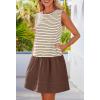 MEROKEETY Women’s Summer Sleeveless Sundress Casual Striped Patchwork Mini Tank Dress with Pockets(Coffee)