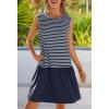 MEROKEETY Women’s Summer Sleeveless Sundress Casual Striped Patchwork Mini Tank Dress with Pockets(Navy)
