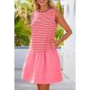 MEROKEETY Women’s Summer Sleeveless Sundress Casual Striped Patchwork Mini Tank Dress with Pockets(Pink)