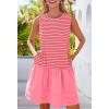 MEROKEETY Women’s Summer Sleeveless Sundress Casual Striped Patchwork Mini Tank Dress with Pockets(Pink)