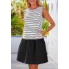 MEROKEETY Women’s Summer Sleeveless Sundress Casual Striped Patchwork Mini Tank Dress with Pockets(White)