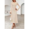 MEROKEETY Women’s Sweater Dress Fall 2025 Long Sleeve Formal Wedding Guest Cocktail Bodycon Floral Maxi Winter Dresses(Apricot)