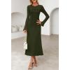 MEROKEETY Women’s Sweater Dress Fall 2025 Long Sleeve Formal Wedding Guest Cocktail Bodycon Floral Maxi Winter Dresses(Army Green)