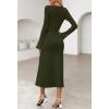 MEROKEETY Women’s Sweater Dress Fall 2025 Long Sleeve Formal Wedding Guest Cocktail Bodycon Floral Maxi Winter Dresses(Army Green)
