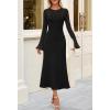 MEROKEETY Women’s Sweater Dress Fall 2025 Long Sleeve Formal Wedding Guest Cocktail Bodycon Floral Maxi Winter Dresses(Black)