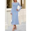MEROKEETY Women’s Sweater Dress Fall 2025 Long Sleeve Formal Wedding Guest Cocktail Bodycon Floral Maxi Winter Dresses(Blue)