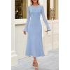 MEROKEETY Women’s Sweater Dress Fall 2025 Long Sleeve Formal Wedding Guest Cocktail Bodycon Floral Maxi Winter Dresses(Blue)