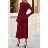 MEROKEETY Women’s Sweater Dress Fall 2025 Long Sleeve Formal Wedding Guest Cocktail Bodycon Floral Maxi Winter Dresses(Burgundy)