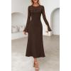 MEROKEETY Women’s Sweater Dress Fall 2025 Long Sleeve Formal Wedding Guest Cocktail Bodycon Floral Maxi Winter Dresses(Coffee)