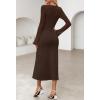 MEROKEETY Women’s Sweater Dress Fall 2025 Long Sleeve Formal Wedding Guest Cocktail Bodycon Floral Maxi Winter Dresses(Coffee)