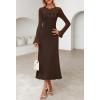 MEROKEETY Women’s Sweater Dress Fall 2025 Long Sleeve Formal Wedding Guest Cocktail Bodycon Floral Maxi Winter Dresses(Coffee)