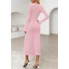 MEROKEETY Women’s Sweater Dress Fall 2025 Long Sleeve Formal Wedding Guest Cocktail Bodycon Floral Maxi Winter Dresses(Pink)