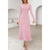 MEROKEETY Women’s Sweater Dress Fall 2025 Long Sleeve Formal Wedding Guest Cocktail Bodycon Floral Maxi Winter Dresses(Pink)