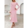 MEROKEETY Women’s Sweater Dress Fall 2025 Long Sleeve Formal Wedding Guest Cocktail Bodycon Floral Maxi Winter Dresses(Pink)