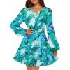 MEROKEETY Fall Wedding Guest Dresses for Women Long Sleeve Floral Casual Lightweight Flowy Swing Boho Dress Pockets(Green)