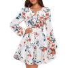 MEROKEETY Fall Wedding Guest Dresses for Women Long Sleeve Floral Casual Lightweight Flowy Swing Boho Dress Pockets(Ivory)