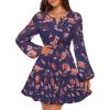 MEROKEETY Fall Wedding Guest Dresses for Women Long Sleeve Floral Casual Lightweight Flowy Swing Boho Dress Pockets(Navy)