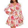 MEROKEETY Fall Wedding Guest Dresses for Women Long Sleeve Floral Casual Lightweight Flowy Swing Boho Dress Pockets(Pink)
