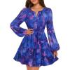 MEROKEETY Fall Wedding Guest Dresses for Women Long Sleeve Floral Casual Lightweight Flowy Swing Boho Dress Pockets(Royal Blue)