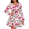 MEROKEETY Fall Wedding Guest Dresses for Women Long Sleeve Floral Casual Lightweight Flowy Swing Boho Dress Pockets(White)