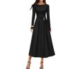 MEROKEETY Women’s 2025 Fall Long Sleeve Midi Dress Elegant Boat Neck Ruched Swing Cocktail Party Dresses(Black)
