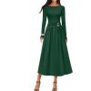 MEROKEETY Women’s 2025 Fall Long Sleeve Midi Dress Elegant Boat Neck Ruched Swing Cocktail Party Dresses(Dark Green)
