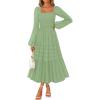 MEROKEETY Women’s 2025 Long Sleeve Fall Dress Square Neck Smocked Flowy Tiered Casual Maxi Dresses with Pockets(Green)