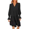 MEROKEETY Women’s 2025 Long Sleeve Midi Dress V Neck Flowy Swing Ruffle Tiered Fall Casual Dresses(Black)