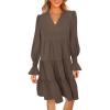MEROKEETY Women’s 2025 Long Sleeve Midi Dress V Neck Flowy Swing Ruffle Tiered Fall Casual Dresses(Light Coffee)