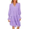 MEROKEETY Women’s 2025 Long Sleeve Midi Dress V Neck Flowy Swing Ruffle Tiered Fall Casual Dresses(Lilac)