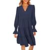MEROKEETY Women’s 2025 Long Sleeve Midi Dress V Neck Flowy Swing Ruffle Tiered Fall Casual Dresses(Navy)