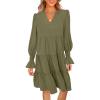 MEROKEETY Women’s 2025 Long Sleeve Midi Dress V Neck Flowy Swing Ruffle Tiered Fall Casual Dresses(Olive)