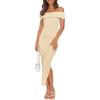 MEROKEETY Women’s 2025 Off Shoulder Bodycon Midi Dress Summer Spring Formal Elegant Knit Sweater Dresses(Apricot)