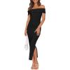 MEROKEETY Women’s 2025 Off Shoulder Bodycon Midi Dress Summer Spring Formal Elegant Knit Sweater Dresses(Black)