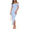 MEROKEETY Women’s 2025 Off Shoulder Bodycon Midi Dress Summer Spring Formal Elegant Knit Sweater Dresses(Lightblue)