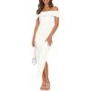 MEROKEETY Women’s 2025 Off Shoulder Bodycon Midi Dress Summer Spring Formal Elegant Knit Sweater Dresses(White)