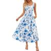 MEROKEETY Women’s 2025 Summer Casual Floral Midi Dress Sleeveless Beach Vacation Tank Hawaiian Sundress(Blue)